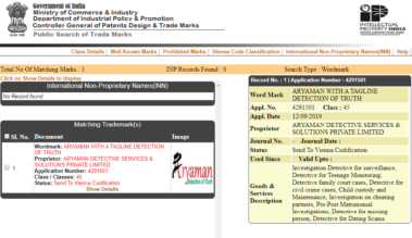 Trade Mark Registration Certificate of best detective in kolkata -Aryaman Detective Services