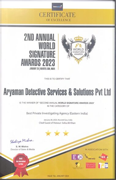 Signature Award Best Private Detective Agency - Eastern India